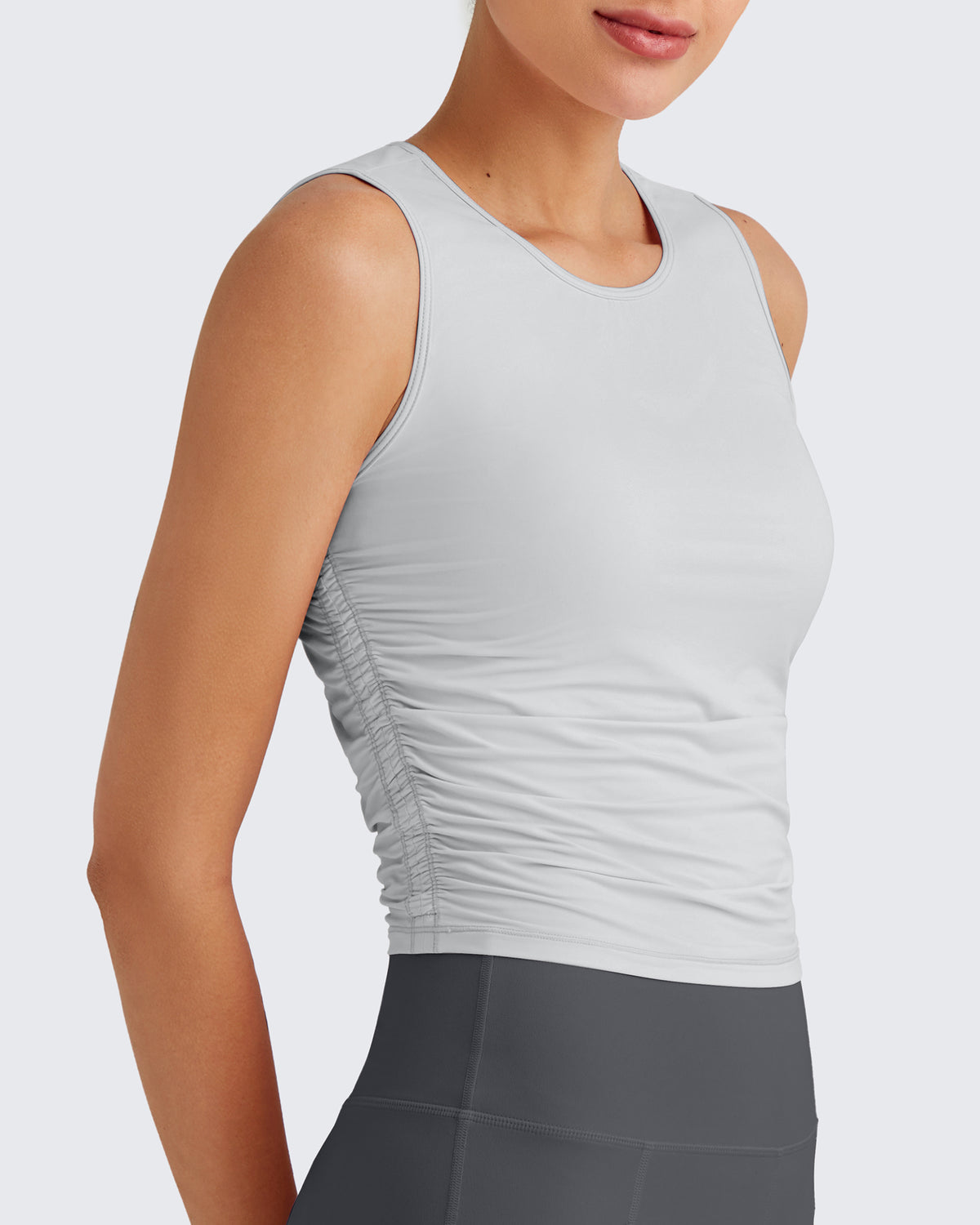 G4Free - Lightbreeze Side Ruched Sleeveless Workout Tops -GF25L322AF-XS