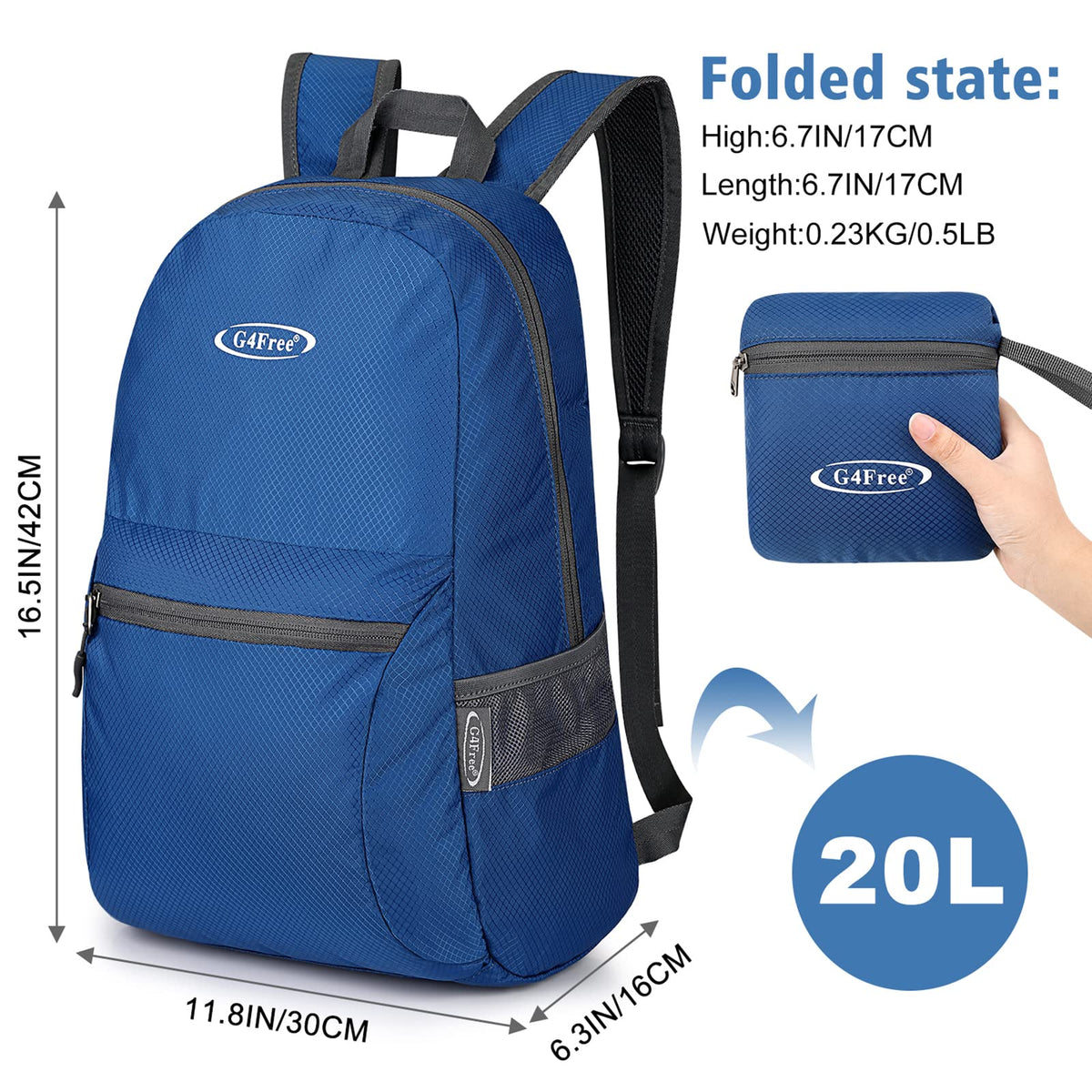 G4Free - Lightweight Packable 20L Waterproof Hiking Backpack -D04V650A