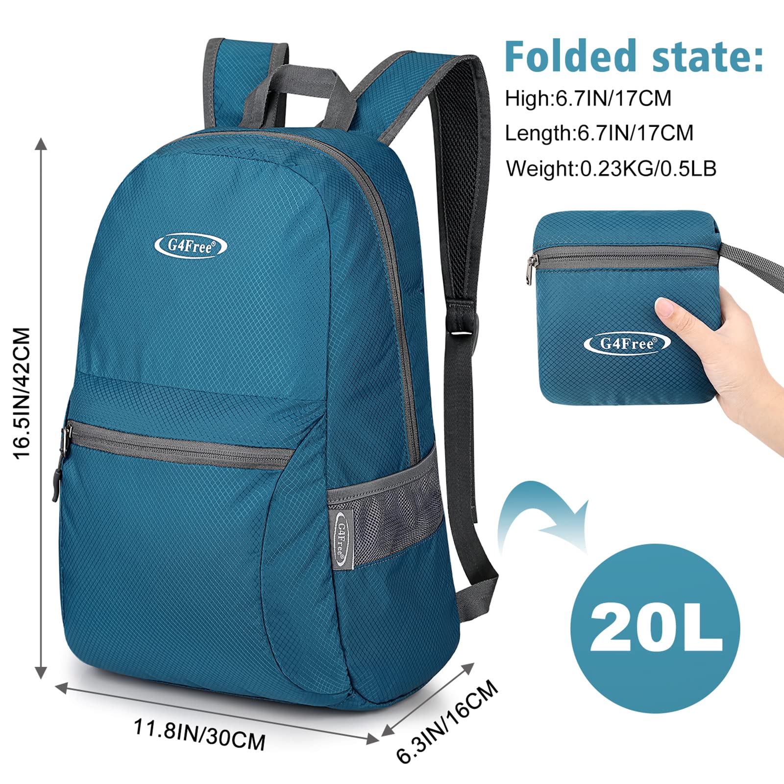 G4Free - Lightweight Packable 20L Waterproof Hiking Backpack -D04V650A