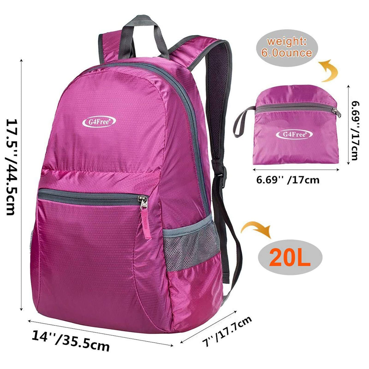 G4Free - Lightweight Packable 20L Waterproof Hiking Backpack -D04V650A