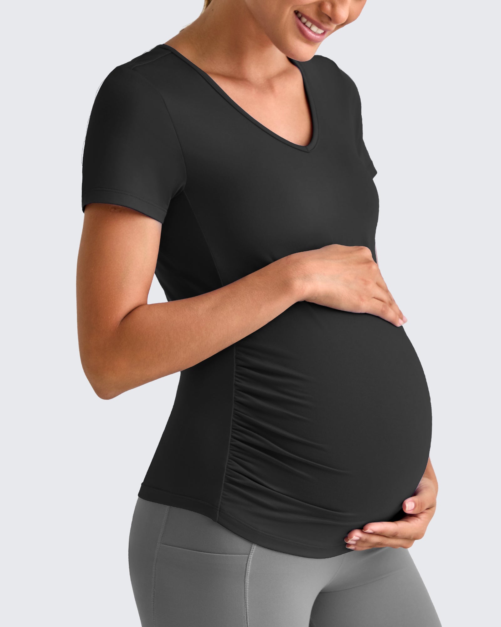 G4Free - Lightweight V Neck Side Ruched Maternity Short Sleeve -GF25KY453AA-S
