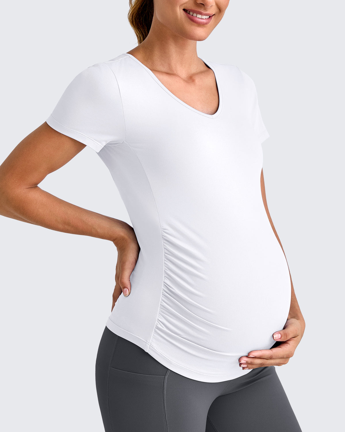 G4Free - Lightweight V Neck Side Ruched Maternity Short Sleeve -GF25KY453BA-S
