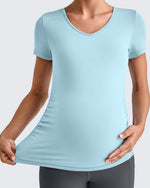 G4Free - Lightweight V Neck Side Ruched Maternity Short Sleeve -GF25KY453BA-S