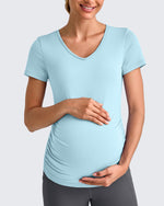G4Free - Lightweight V Neck Side Ruched Maternity Short Sleeve -GF25KY453BA-S