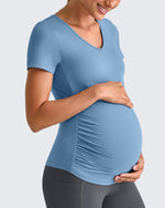 G4Free - Lightweight V Neck Side Ruched Maternity Short Sleeve -GF25KY453BA-S