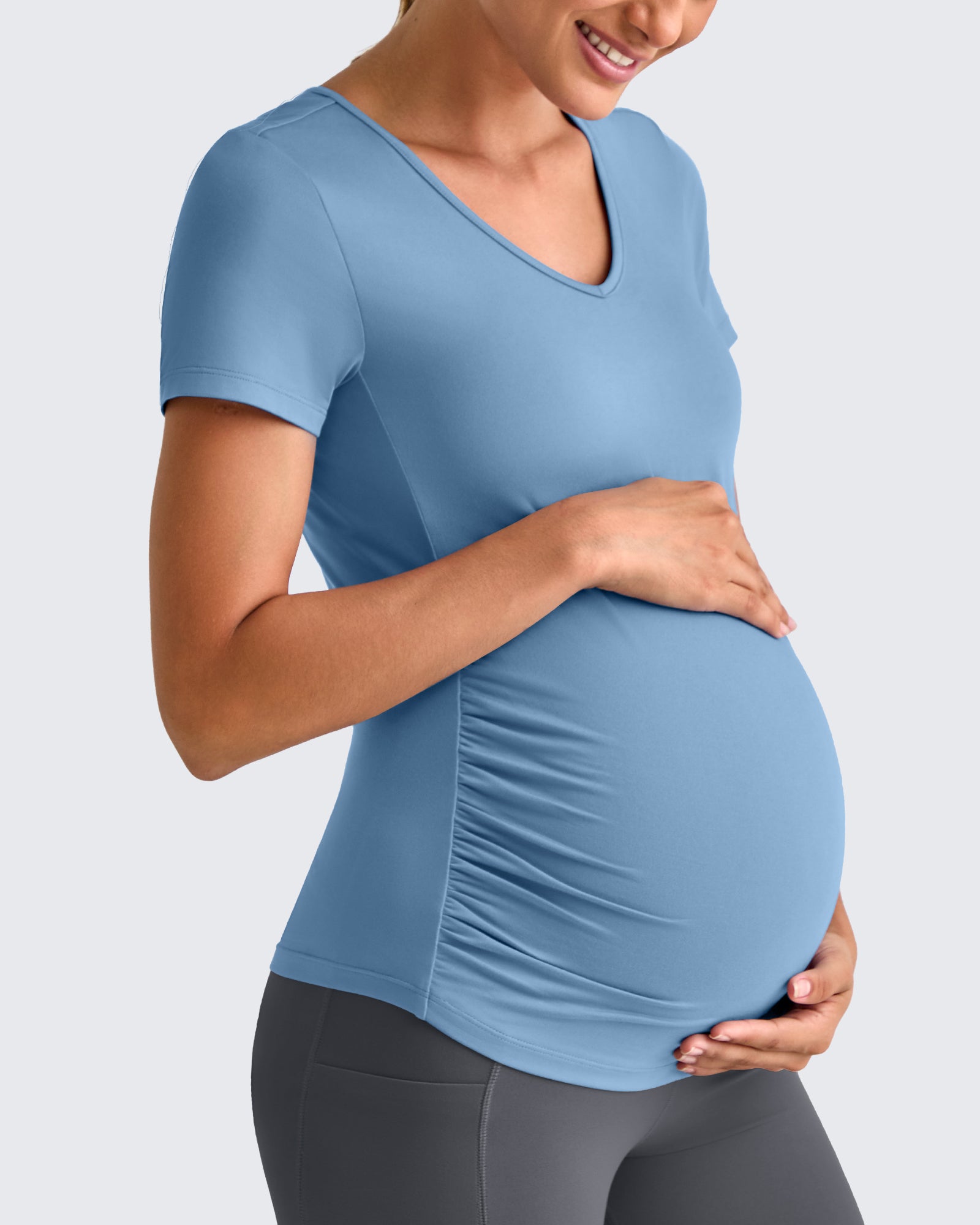 G4Free - Lightweight V Neck Side Ruched Maternity Short Sleeve -GF25KY453BA-S