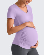 G4Free - Lightweight V Neck Side Ruched Maternity Short Sleeve -GF25KY453BA-S