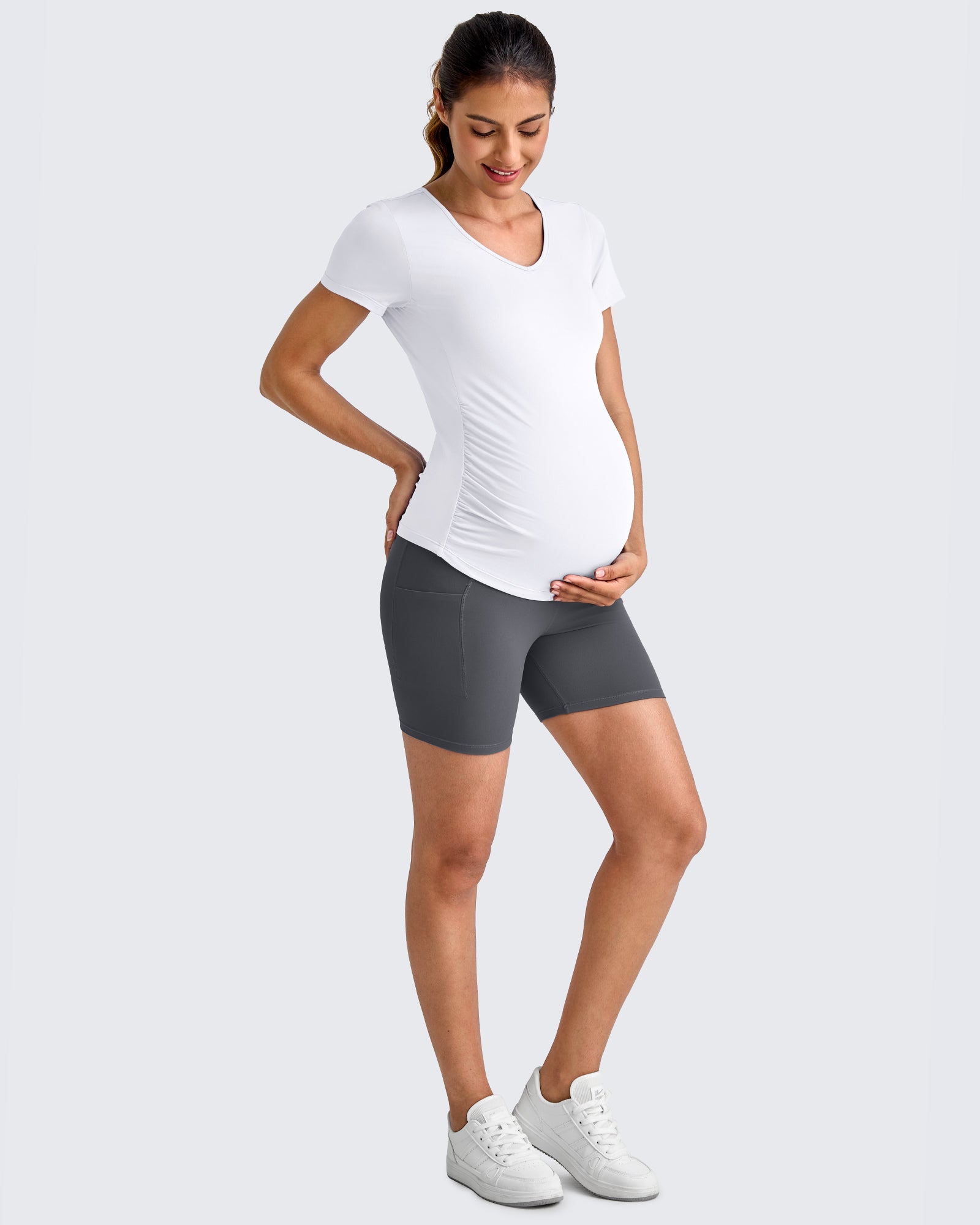 G4Free - Lightweight V Neck Side Ruched Maternity Short Sleeve -GF25KY453BA-S