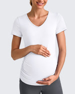 G4Free - Lightweight V Neck Side Ruched Maternity Short Sleeve -GF25KY453BA-S