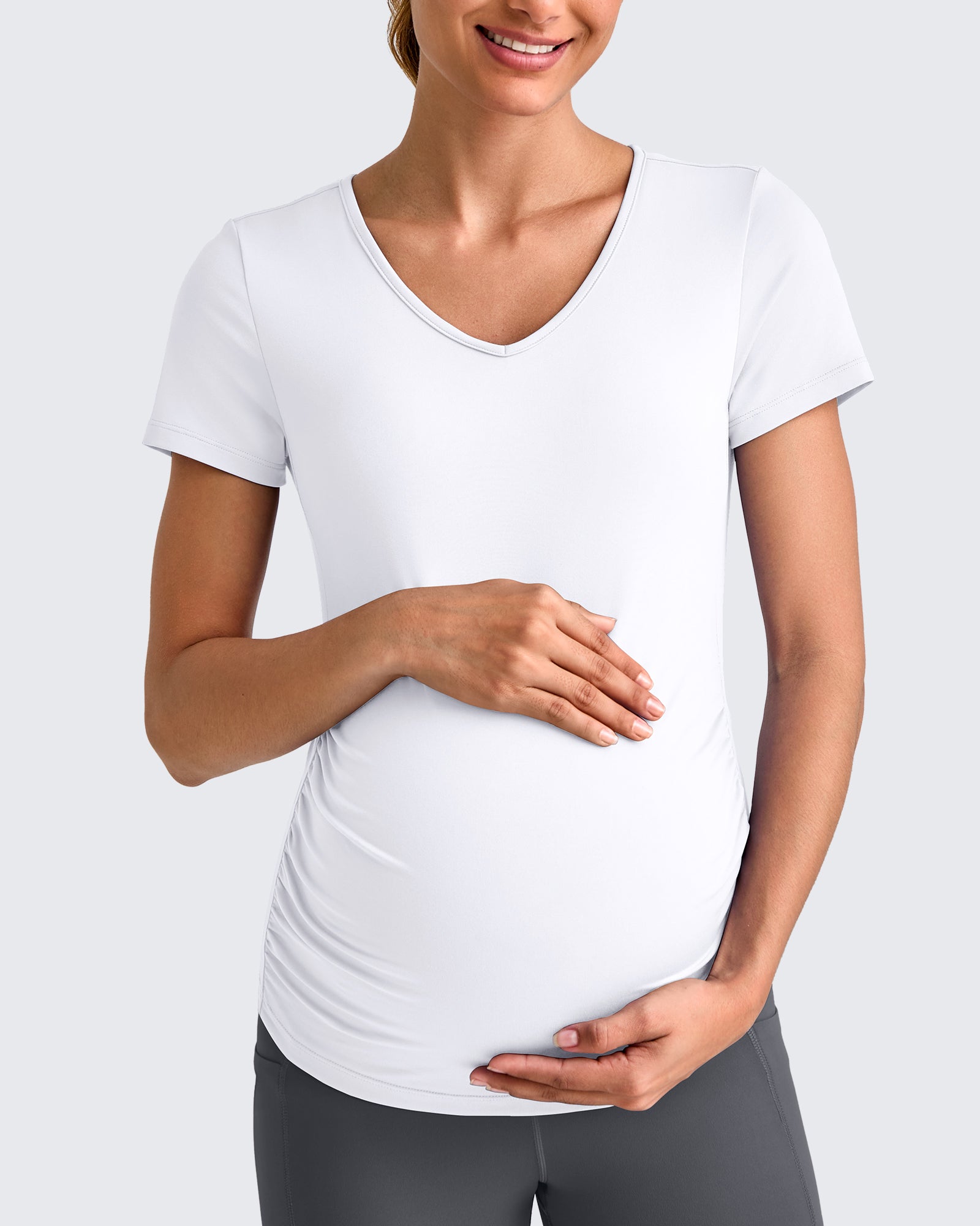 G4Free - Lightweight V Neck Side Ruched Maternity Short Sleeve -GF25KY453BA-S