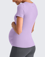 G4Free - Lightweight V Neck Side Ruched Maternity Short Sleeve -GF25KY453BA-S
