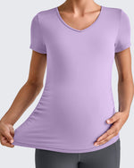G4Free - Lightweight V Neck Side Ruched Maternity Short Sleeve -GF25KY453BA-S