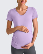 G4Free - Lightweight V Neck Side Ruched Maternity Short Sleeve -GF25KY453BA-S