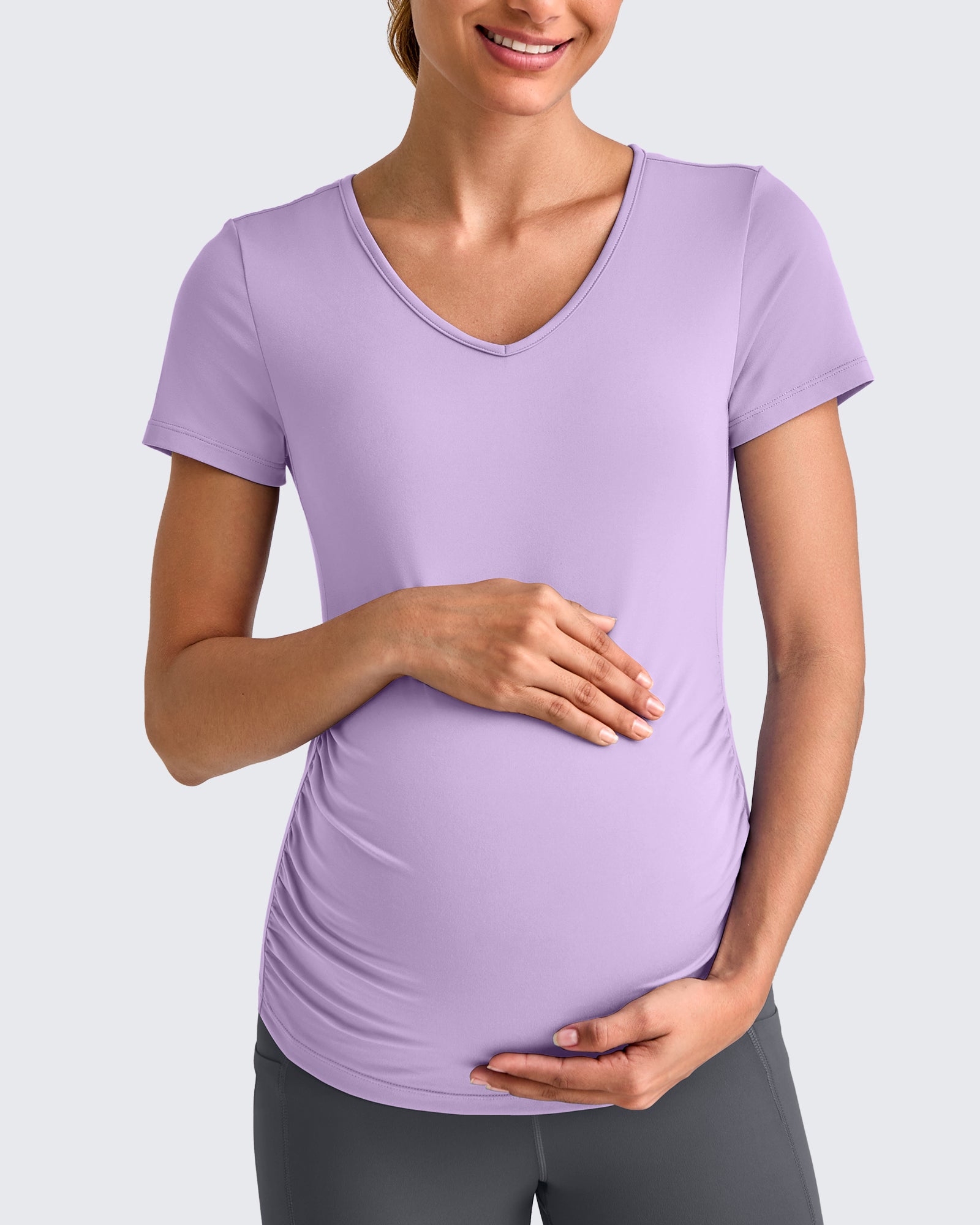 G4Free - Lightweight V Neck Side Ruched Maternity Short Sleeve -GF25KY453BA-S