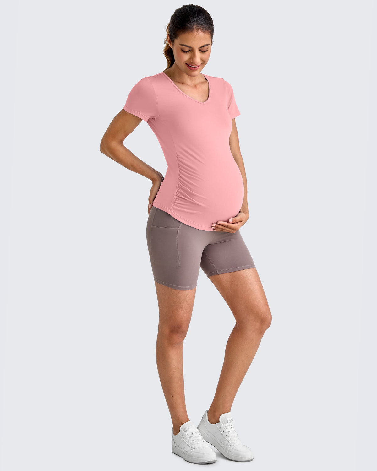 G4Free - Lightweight V Neck Side Ruched Maternity Short Sleeve -GF25KY453BA-S