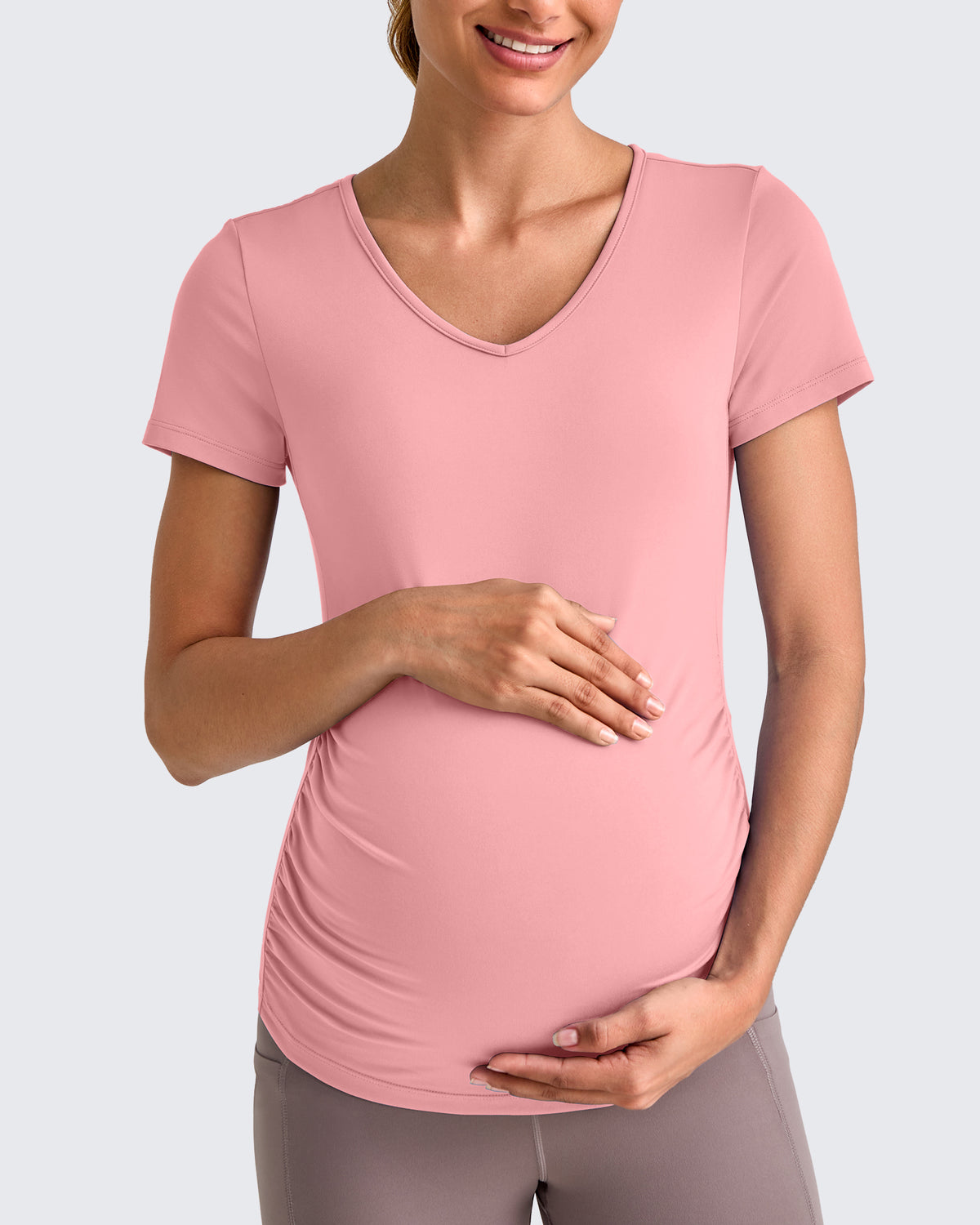 G4Free - Lightweight V Neck Side Ruched Maternity Short Sleeve -GF25KY453BA-S