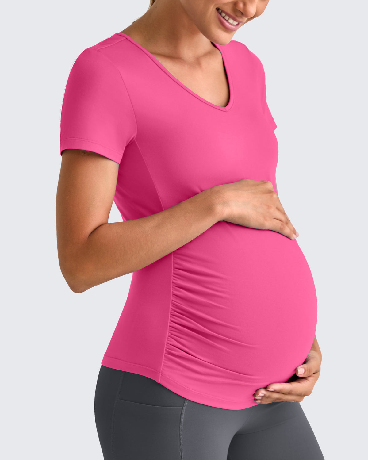G4Free - Lightweight V Neck Side Ruched Maternity Short Sleeve -GF25KY453CA-S