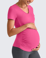 G4Free - Lightweight V Neck Side Ruched Maternity Short Sleeve -GF25KY453CA-S