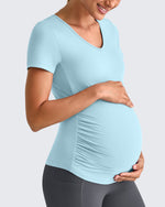 G4Free - Lightweight V Neck Side Ruched Maternity Short Sleeve -GF25KY453EA-S