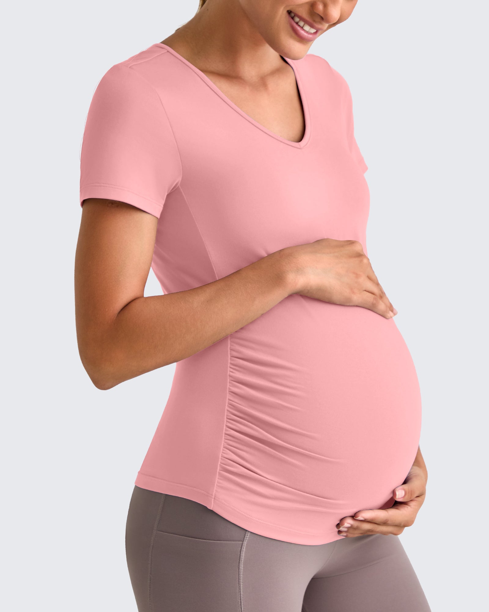 G4Free - Lightweight V Neck Side Ruched Maternity Short Sleeve -GF25KY453FA-S