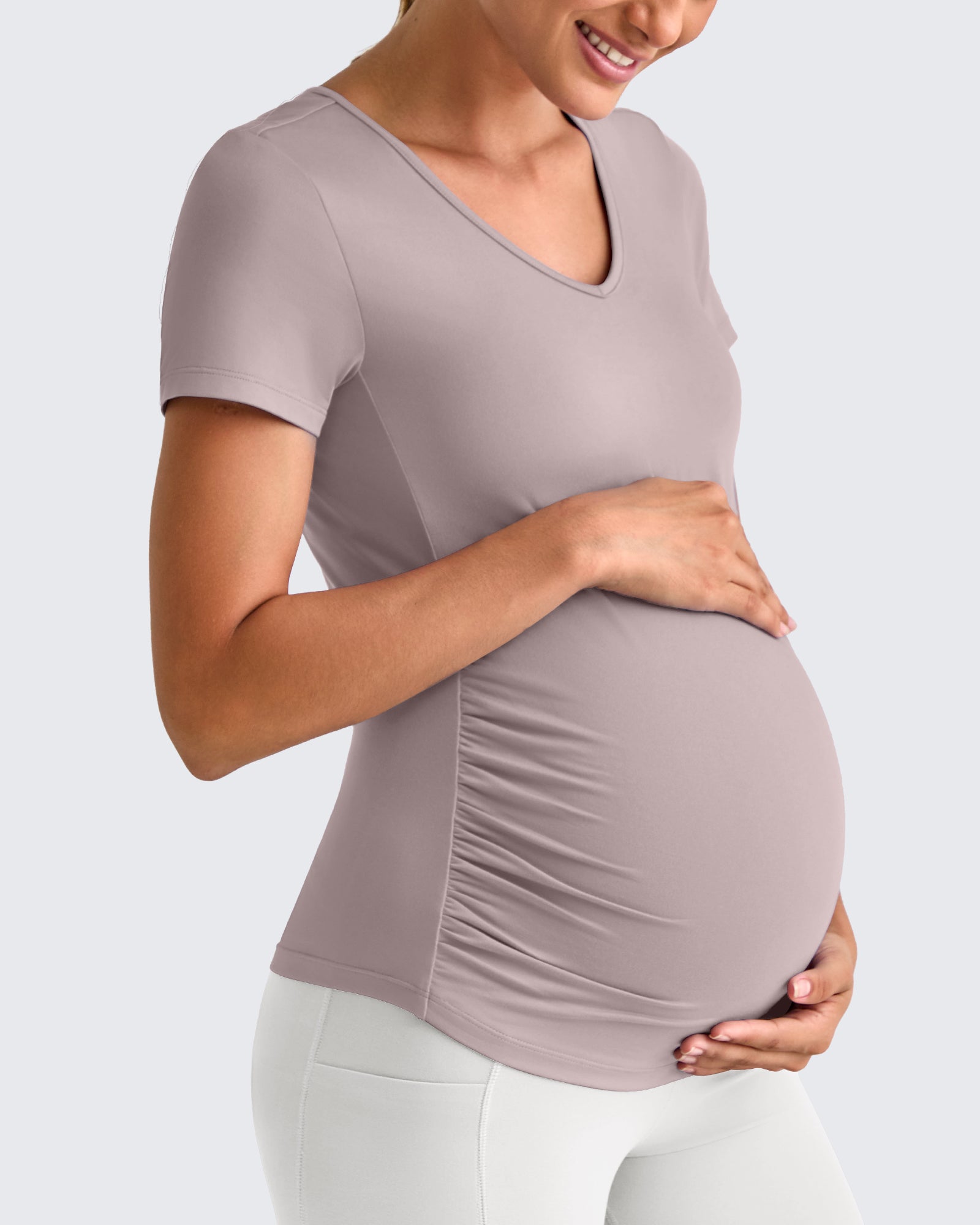 G4Free - Lightweight V Neck Side Ruched Maternity Short Sleeve -GF25KY453GA-S