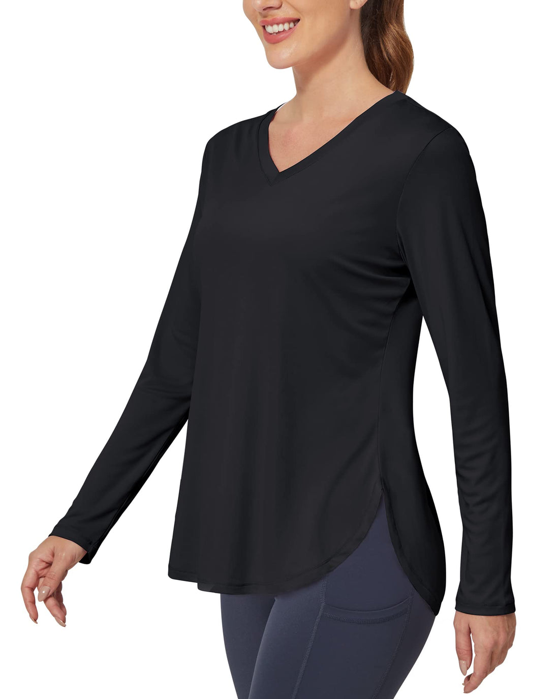 G4Free - Lightweight V Neck Sun Long Sleeve Workout Shirts Tops -GF23B139AF-XS