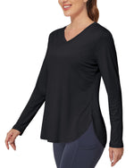 G4Free - Lightweight V Neck Sun Long Sleeve Workout Shirts Tops -GF23B139AF-XS