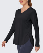 G4Free - Lightweight V Neck Sun Long Sleeve Workout Shirts Tops -GF23B139AF-XS