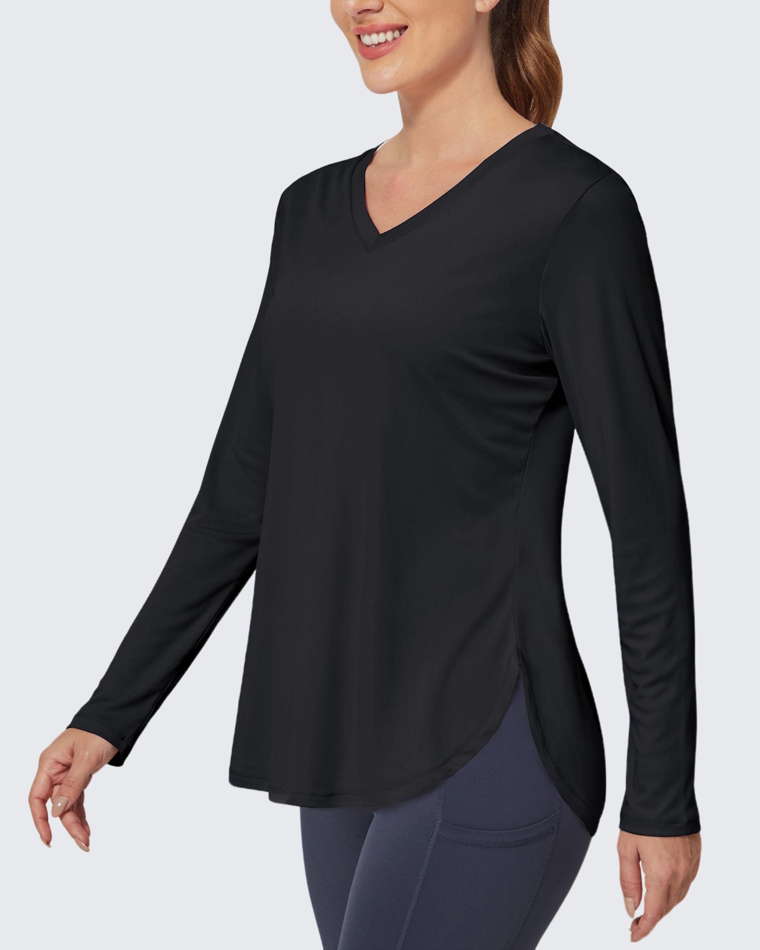 G4Free - Lightweight V Neck Sun Long Sleeve Workout Shirts Tops -GF23B139AF-XS