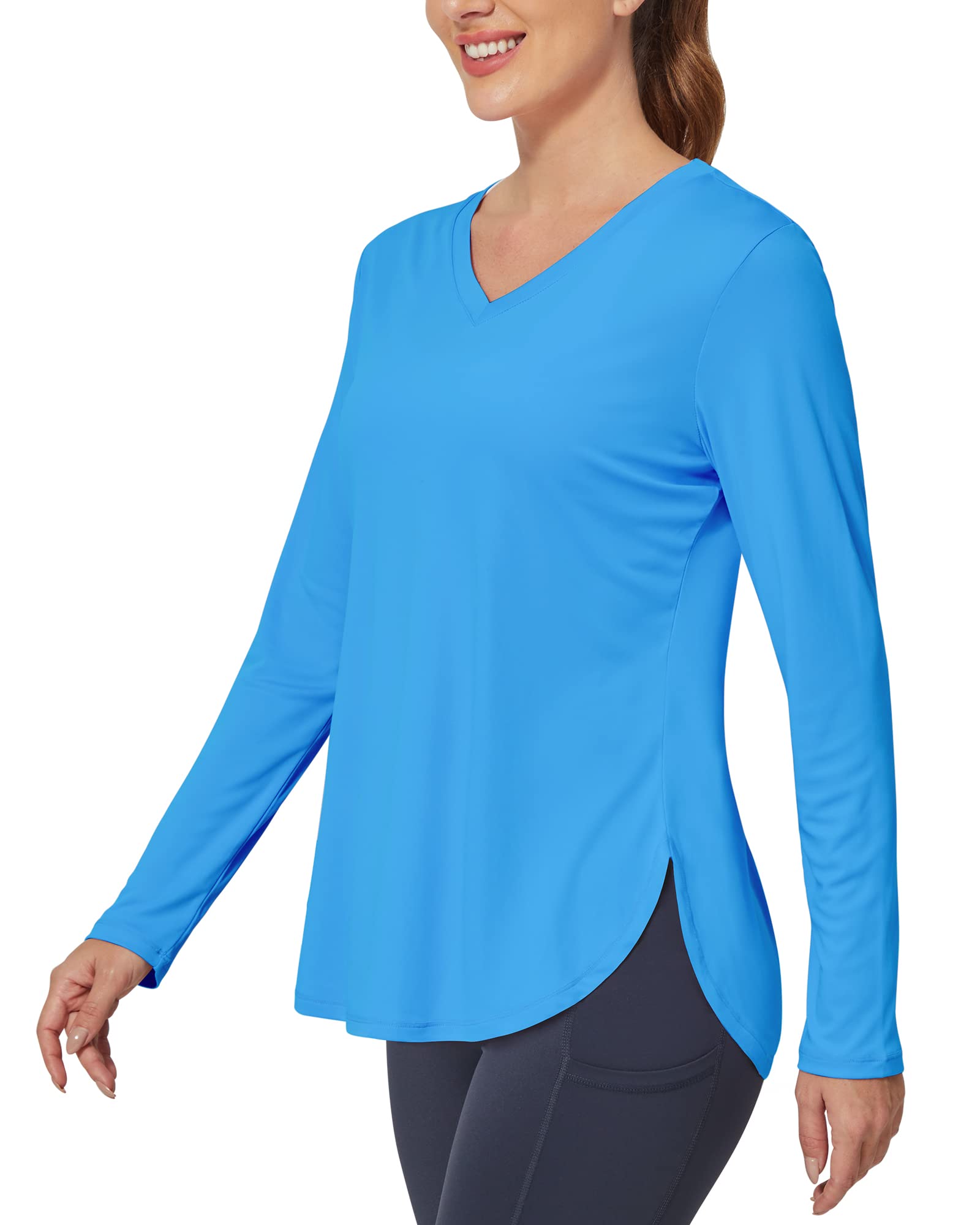G4Free - Lightweight V Neck Sun Long Sleeve Workout Shirts Tops -GF23B139CA-S