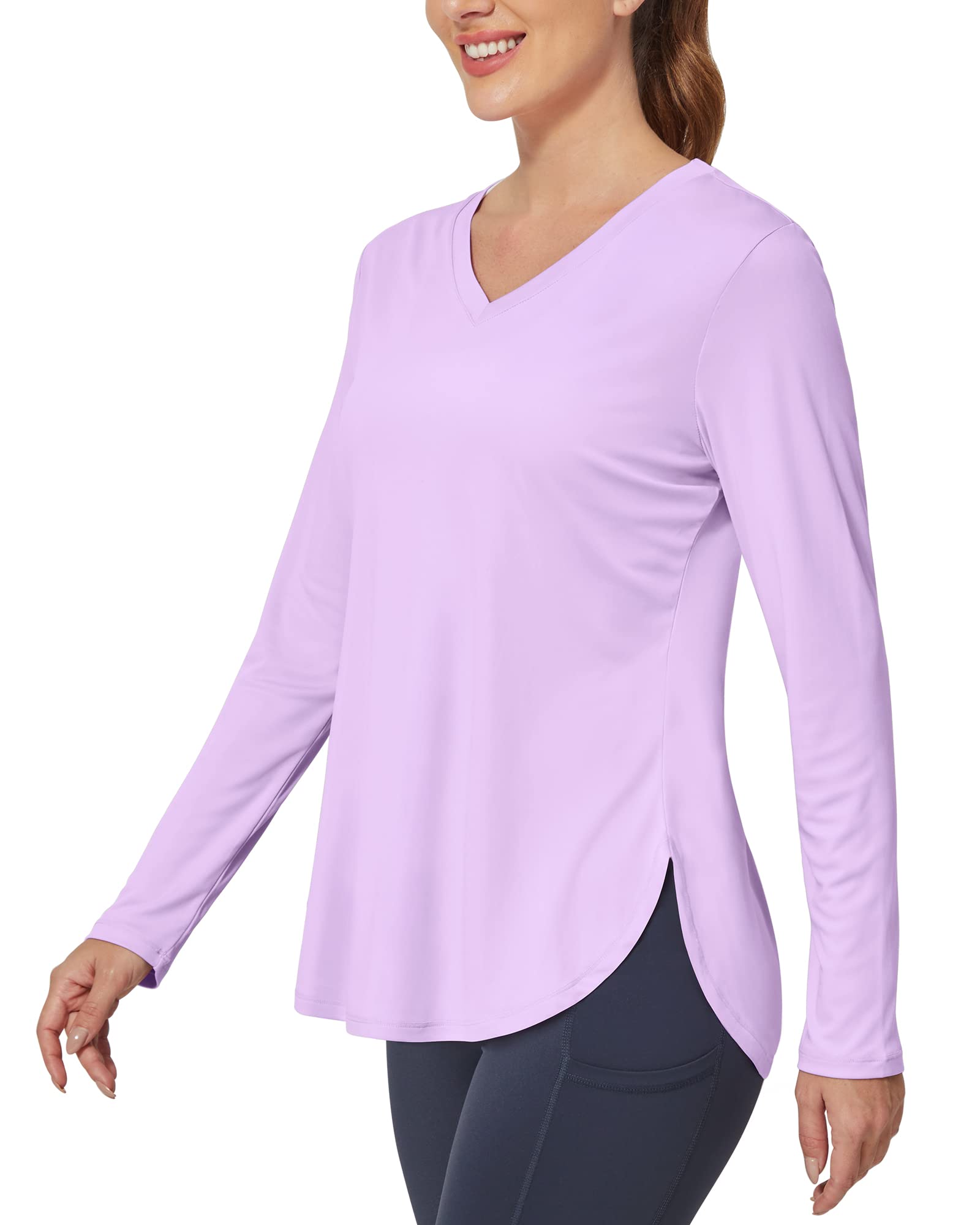 G4Free - Lightweight V Neck Sun Long Sleeve Workout Shirts Tops -GF23B139DF-XS
