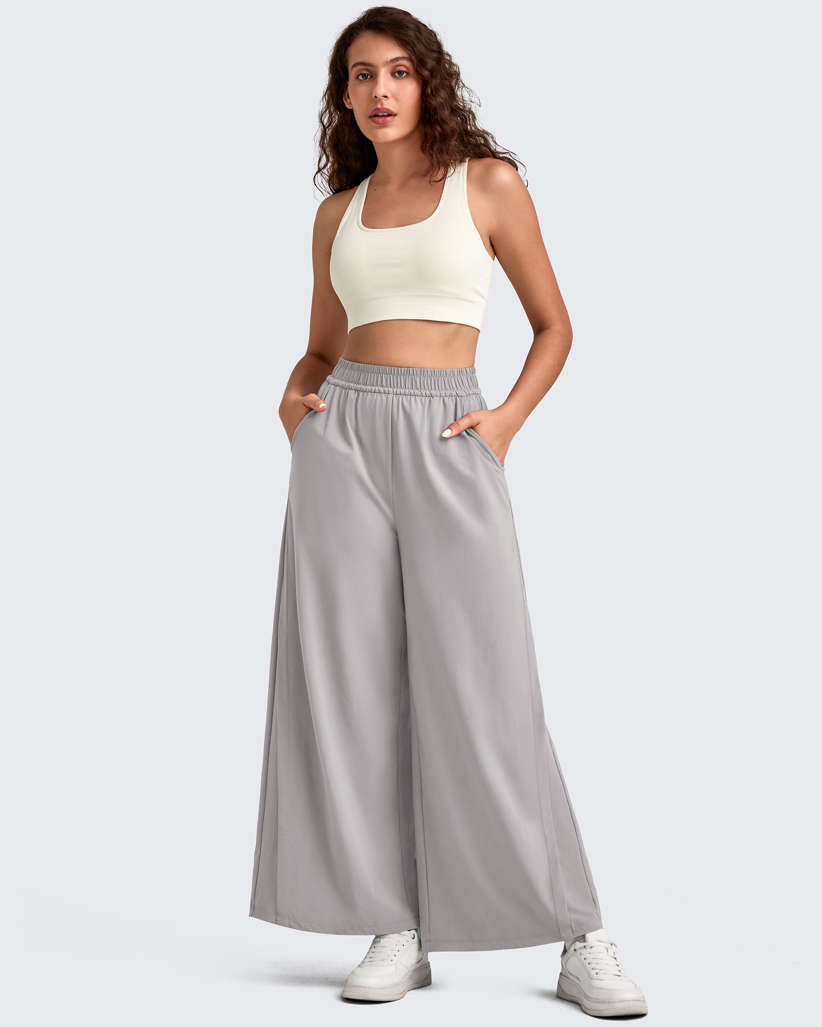 G4Free - Lightweight Wide Leg Palazzo Ankle Pants -GF25J497CA-S