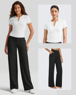 G4Free - Loose Business Casual Pants + BareFeel Half Zip Slim Fit Tops -GF23J183AF-XS+GF25K335DF-XS