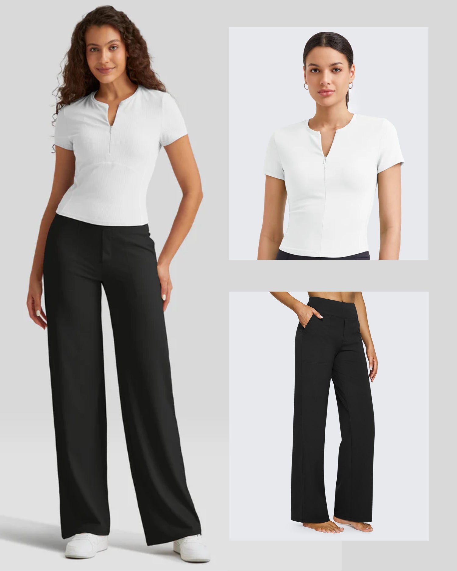 G4Free - Loose Business Casual Pants + BareFeel Half Zip Slim Fit Tops -GF23J183AF-XS+GF25K335DF-XS