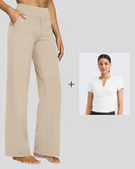 G4Free - Loose Business Casual Pants + BareFeel Half Zip Slim Fit Tops -GF23J183AF-XS+GF25K335DF-XS