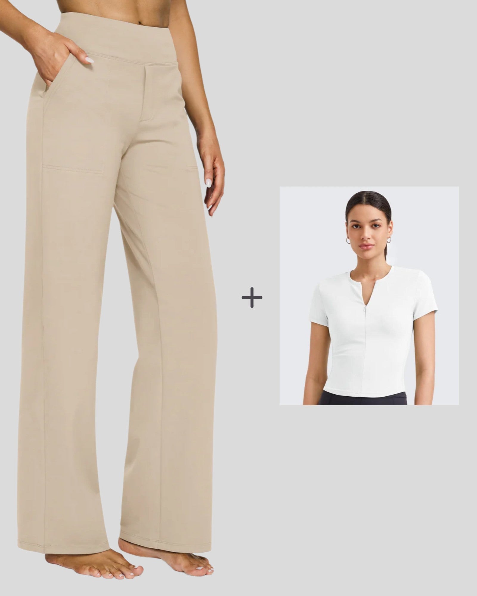 G4Free - Loose Business Casual Pants + BareFeel Half Zip Slim Fit Tops -GF23J183AF-XS+GF25K335DF-XS