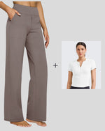 G4Free - Loose Business Casual Pants + BareFeel Half Zip Slim Fit Tops -GF23J183DF-XS+GF25K335DF-XS