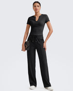 G4Free - Loose Front Pleats Drawstring Casual Pants -GF24J310AA-S