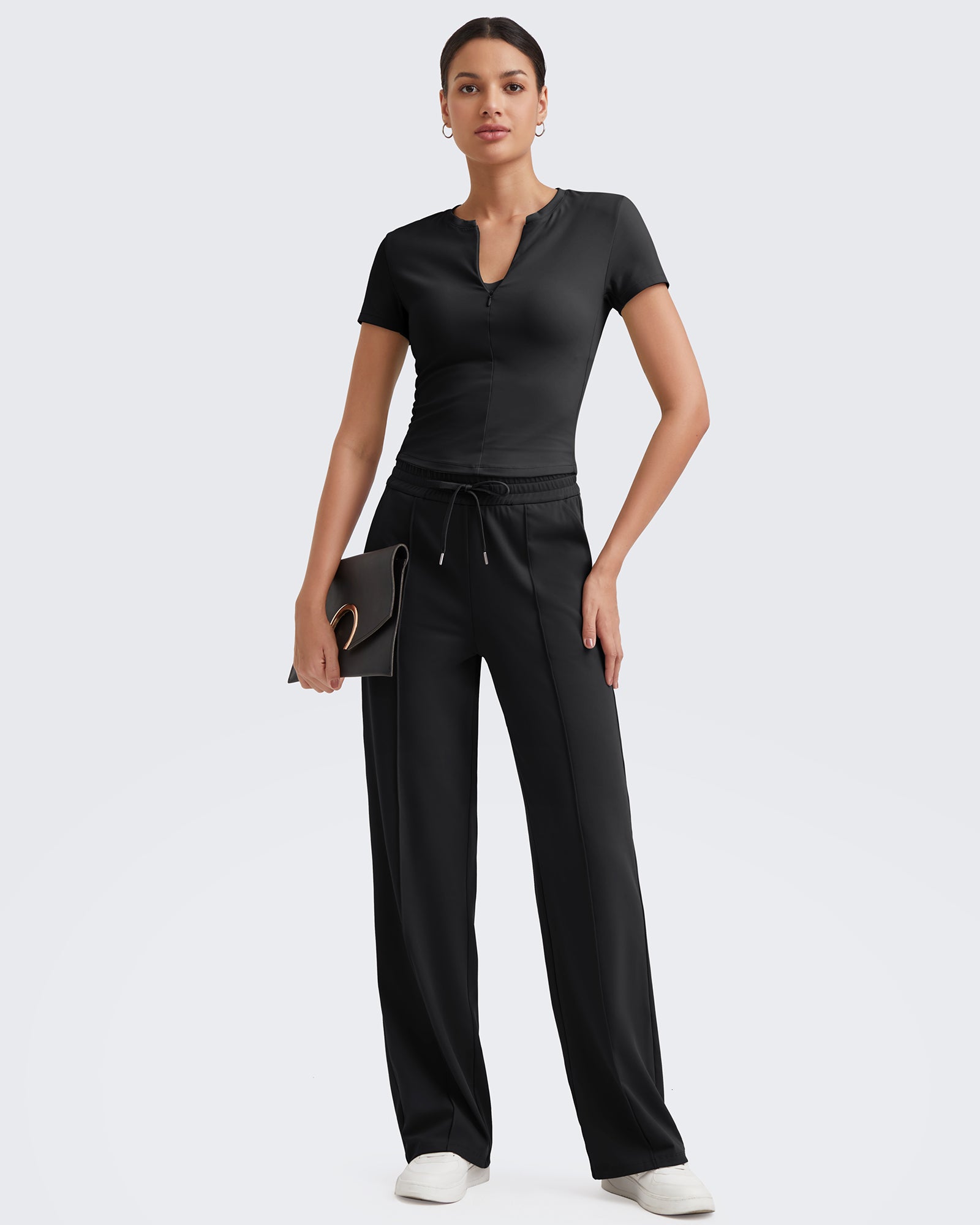 G4Free - Loose Front Pleats Drawstring Casual Pants -GF24J310AA-S