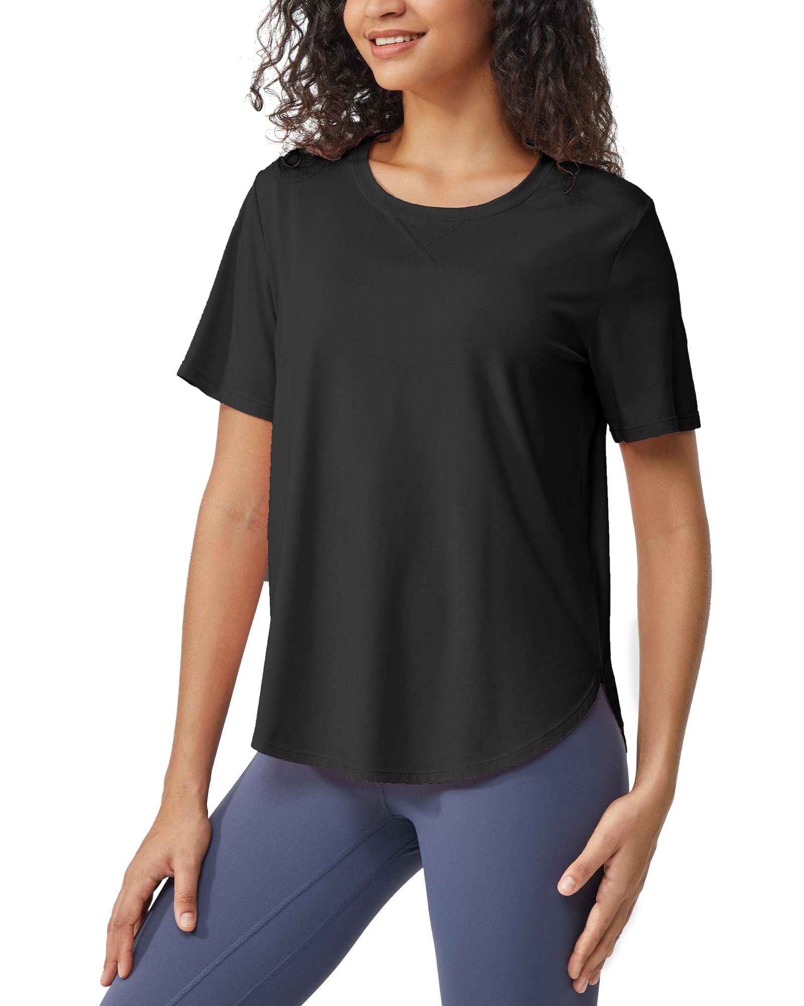 G4Free - Loose Hip Length Short Sleeve Workout Tops -GF24B198AA-S