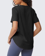 G4Free - Loose Hip Length Short Sleeve Workout Tops -GF24B198AA-S