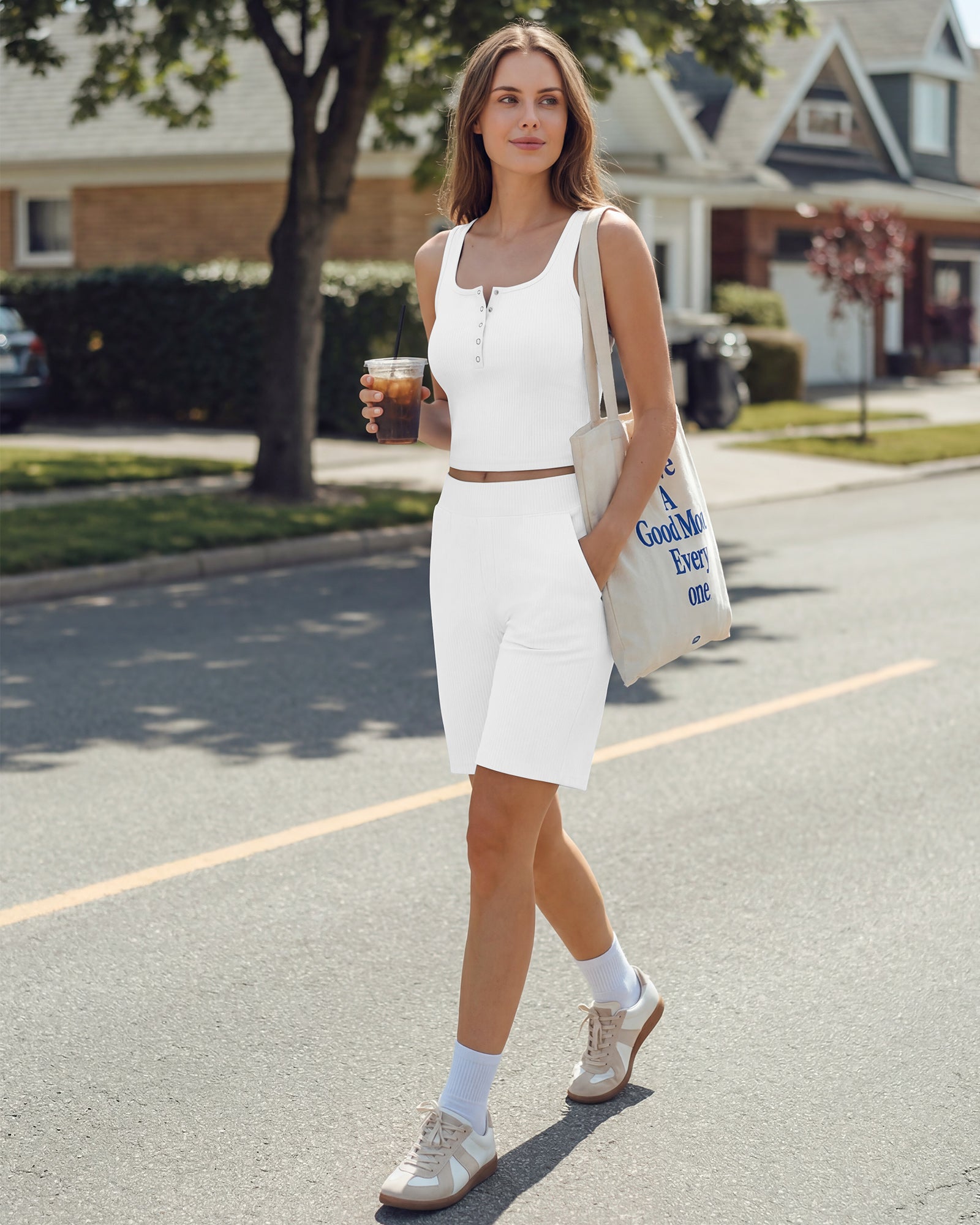G4Free - Neck Sleeveless Crop Tops G4Free Ribbed Cropped Henley Tank Top -GF26L979A001F-XS