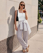 G4Free - Neck Sleeveless Crop Tops G4Free Ribbed Cropped Henley Tank Top -GF26L979A001F-XS