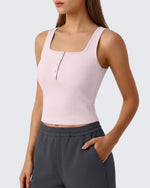 G4Free - Neck Sleeveless Crop Tops G4Free Ribbed Cropped Henley Tank Top -GF26L979A001F-XS