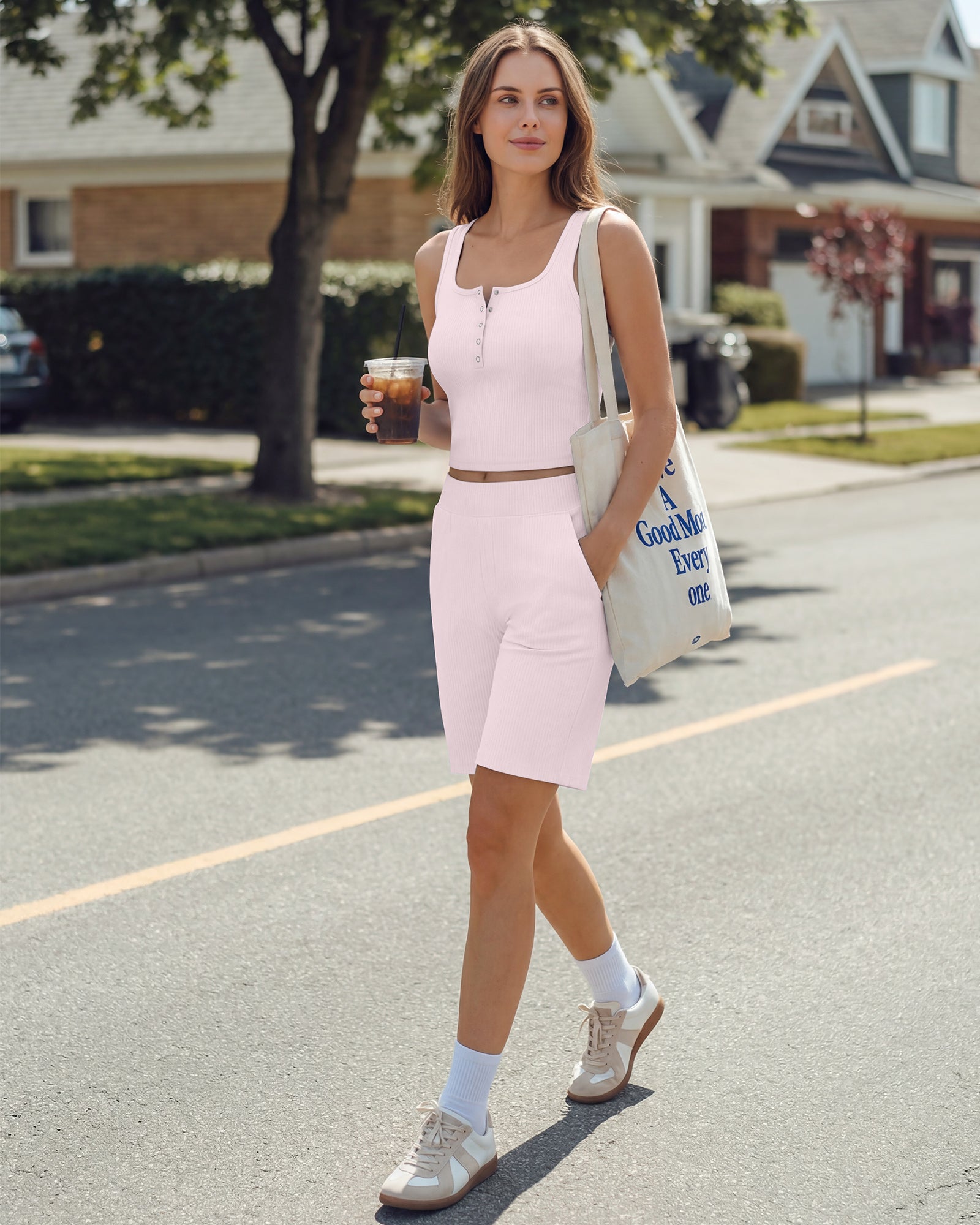 G4Free - Neck Sleeveless Crop Tops G4Free Ribbed Cropped Henley Tank Top -GF26L979A001F-XS