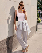 G4Free - Neck Sleeveless Crop Tops G4Free Ribbed Cropped Henley Tank Top -GF26L979A001F-XS
