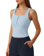 G4Free - Neck Sleeveless Crop Tops G4Free Ribbed Cropped Henley Tank Top -GF26L979A001F-XS