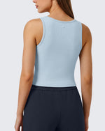 G4Free - Neck Sleeveless Crop Tops G4Free Ribbed Cropped Henley Tank Top -GF26L979A001F-XS