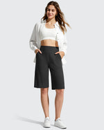G4Free - Ribbed Bermuda High-Waist Knee Length Shorts 11'' -GF26E763A001F-XS