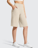 G4Free - Ribbed Bermuda High-Waist Knee Length Shorts 11'' -GF26E763A001F-XS